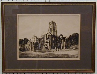 Henry Rushbury, a dry point etching "Abbey" 9" x 11", signed in the margin, the reverse bearing Sir Valentine Crittal's card