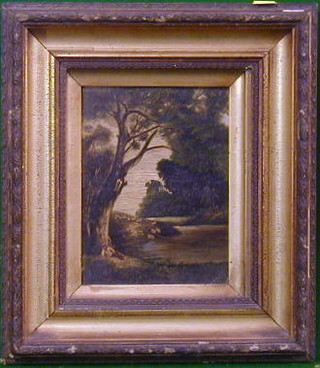 An 18th/19th Century oil painting on board "Shepherd Reclining by a Pond with Watering Sheep", the reverse marked Summer Time by F.S.L 8" x 6"