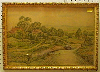 B Hezzlewood, watercolour "Country Scene with Hills in Distance, Lane and Figures with Donkey" signed and dated 1938 10" x 14"