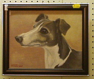 Simon, oil painting on canvas "Portrait of a Greyhound" 8" x 10" signed 1995