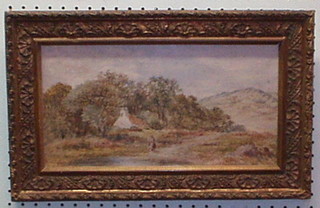 An 18th/19th Century watercolour drawing "Country Scene with Figure" 7" x 13" indistinctly signed