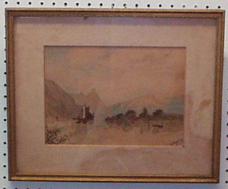 A Betty, watercolour drawing "Sailing Boat with Mountain and Estuary" 6" x 9" signed and dated 1913