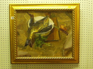 Oksana Tytenko, oil on canvas, "Bowl with Two Fish" 15" x 18"