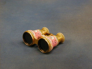 A pair 19th Century French gilt and pink enamelled opera glasses by LeMaire Paris