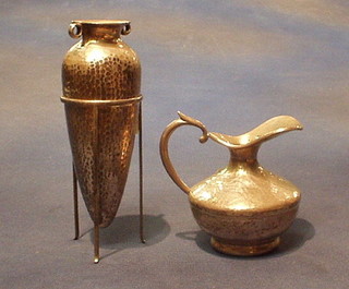 A Continental planished silver jug, the base marked 925 and an amphora shaped vase and stand