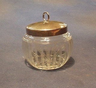 An Edwardian cut glass preserve jar with silver lid Birmingham 1907 by James Dixon & Sons