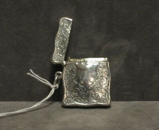 An Edwardian engraved silver vesta case, Birmingham 1905 by Walker & Hall