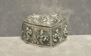 An Eastern embossed silver heart shaped trinket box 3"
