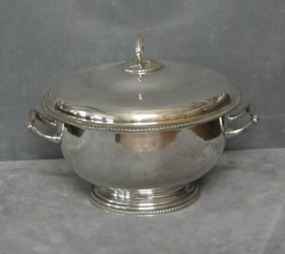 A silver plated twin handled soup tureen and cover