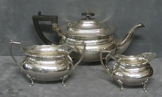 A silver plated Georgian style 3 piece tea service comprising teapot, twin handled sugar bowl and cream jug