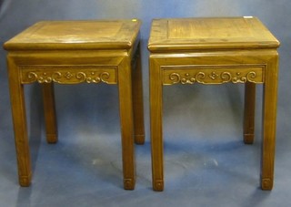 A pair of Oriental Padouk wood lamp tables 16"