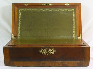 A 19th Century mahogany and crossbanded writing slope with brass decoration, 20"