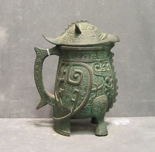 A Taiwanese bronze insulated jug in the form of a mythical beast 12"