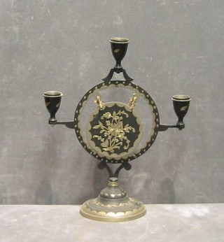 An Eastern 3 light candelabrum, 2 pairs of 18th/19th brass candlesticks