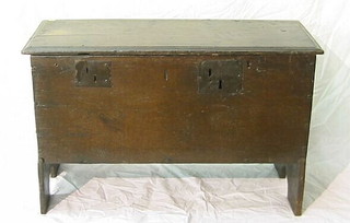 A 17th/18th Century oak coffer of plank construction with hinged lid 39"