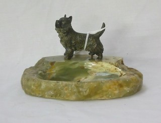 An Art Deco ashtray with bronze figure of a standing dog