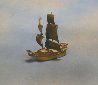 A brass and copper 3 masted galleon 7"