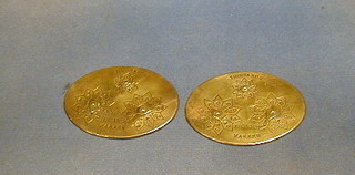 2 brass Bezique markers 