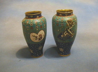 A pair of 19th Century blue ground floral patterned cloisonne enamelled vases 8" (both f)