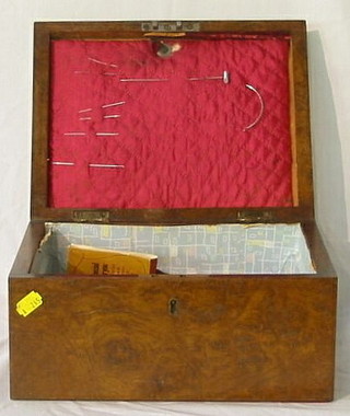 A Victorian figured walnutwood trinket box with hinged lid 12"