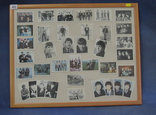 37 coloured and black and white cards of the Beatles, framed