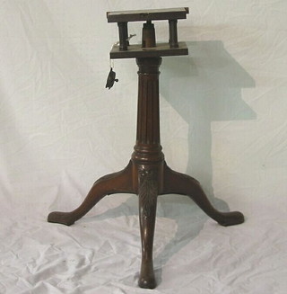 An 18th Century Chippendale period bird cage action pedestal only, the bird cage action raised on a turned and fluted column ending in tripod supports