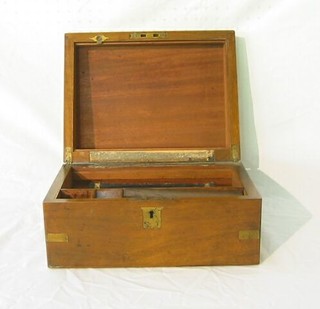 A Victorian walnutwood writing slope with brass banding and hinged lid 12" (no interior)