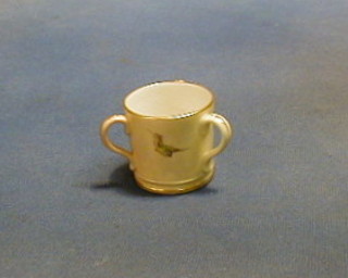 A Royal china works Worcester 3 handled tyg with blush ivory ground decorated diving birds 2 1/2"