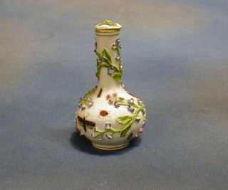 A 19th Century Dresden style Continental style porcelain vase with floral encrusted decoration and insects 5"