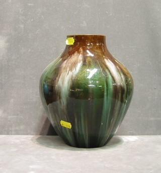 A brown and green glazed Art Pottery vase 10"