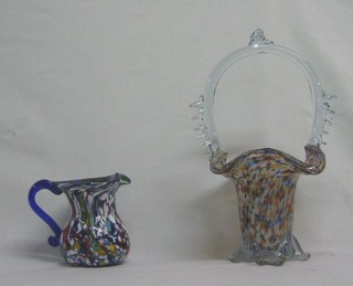 An End of Day glass jug 4" and a ditto basket 5"