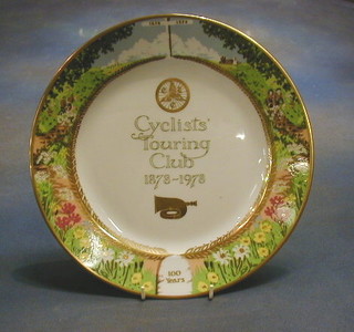 A Boncath pottery plate to commemorate the Centenary of the Cycling Touring Club 1978