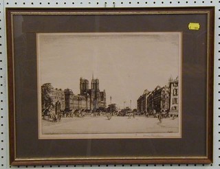Henry Rushbury, a dry point etching "Street Scene, Paris" 9" x 13" signed in the margin