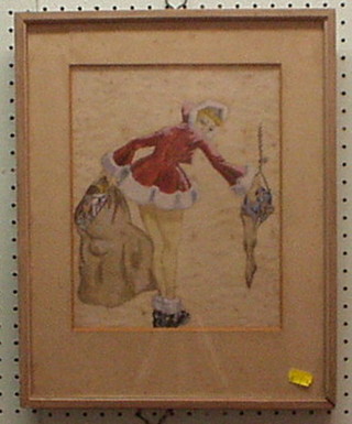 A 1930's watercolour drawing "The Christmas Stocking!" 11" x 9"