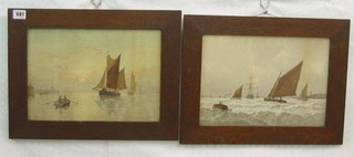 After Walters, a pair of coloured prints "Fishing Boats" contained in oak frames 10" x 13"