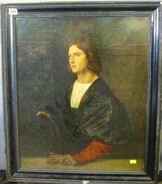 A Medici print 1910, portrait of a man 34" x 20" contained in an ebony frame 