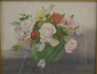 Oil painting on canvas, still life study, "Vase of Roses" 14" x 17"