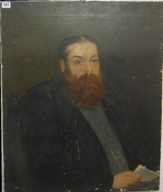 A 19th Century oil painting on canvas, head and shoulders portrait, "Seated Bearded Gentleman" 30" x 25"