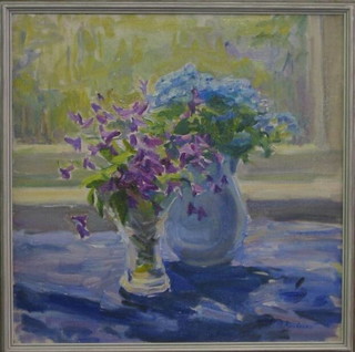 Vlena Yakovenlw, oil on canvas "Two Vases of Flowers" 16" x 15"