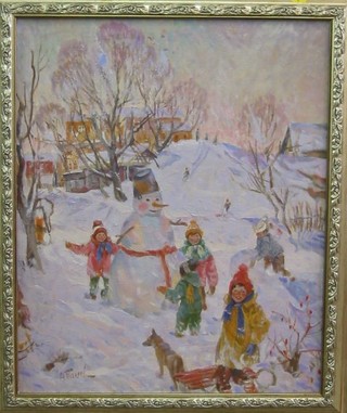 A Taleev, oil on canvas "The Snowman" 33" x 19"