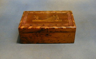 A 19th Century Oriental parquetry box with hinged lid and fitted interior 9"