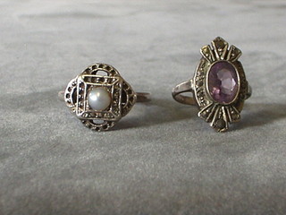 2 lady's silver marcasite set dress rings