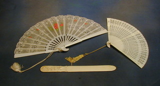 An ivory paper knife 7" and 3 fans