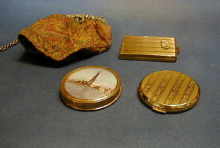 A lady's compact decorated Blackpool Tower, 2 other compacts and an evening bag