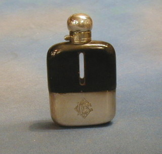 An Edwardian glass and silver hip flask with detachable cup, Birmingham 1909