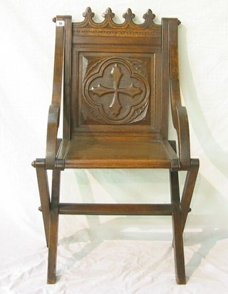 A carved oak Glastonbury chair