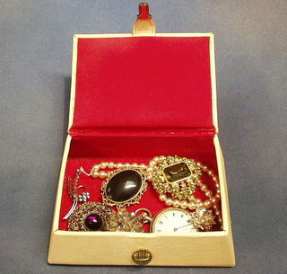 A chromium cased pocket watch and a collection of costume jewellery