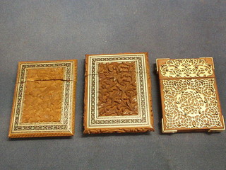 An Eastern carved hardwood and ivory mounted card case and 2 others (3)