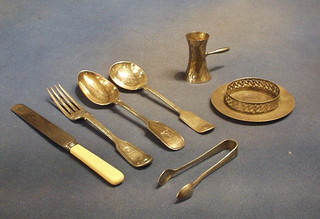 A quantity of silver plated flatware and a small silver plated dish