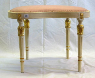 A 19th Century mahogany white painted kidney shaped dressing table stool